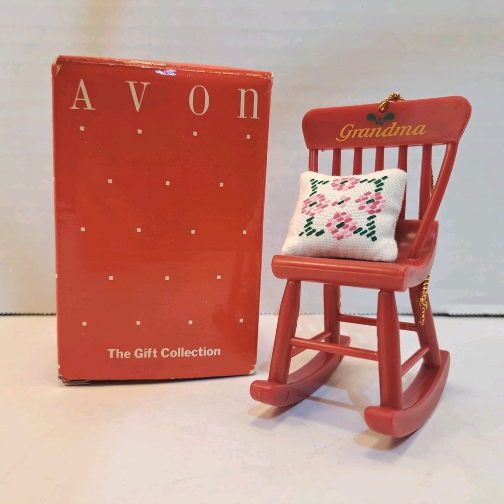 Avon The Gift Collection Grandma Rocking Chair Hanging Ornament Red White Floral
